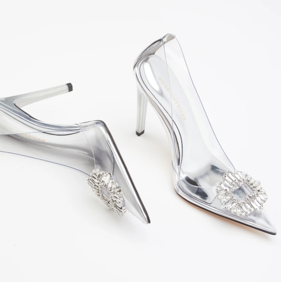NIB Good American Cinder F*ckin'-Rella Pointy Toe Pumps in Glass Sz. 9.5 - Picture 3 of 10